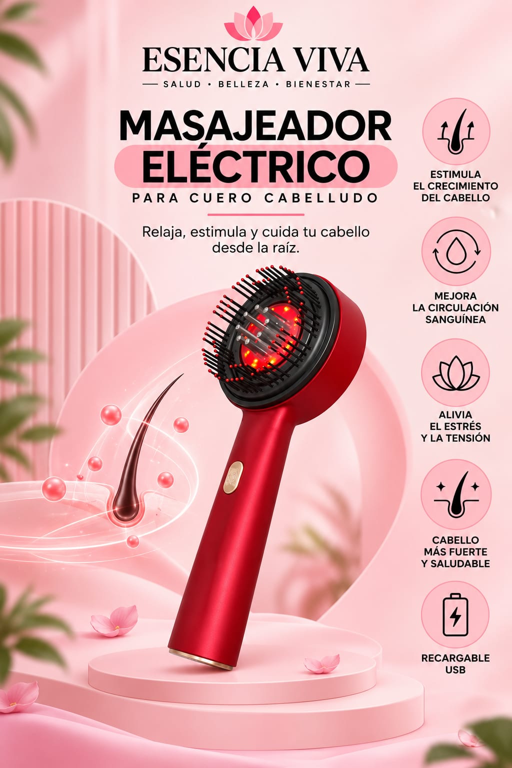 Peine de Masaje Eléctrico para el Cuero Cabelludo – Luz Roja y Cuidado del Cabello