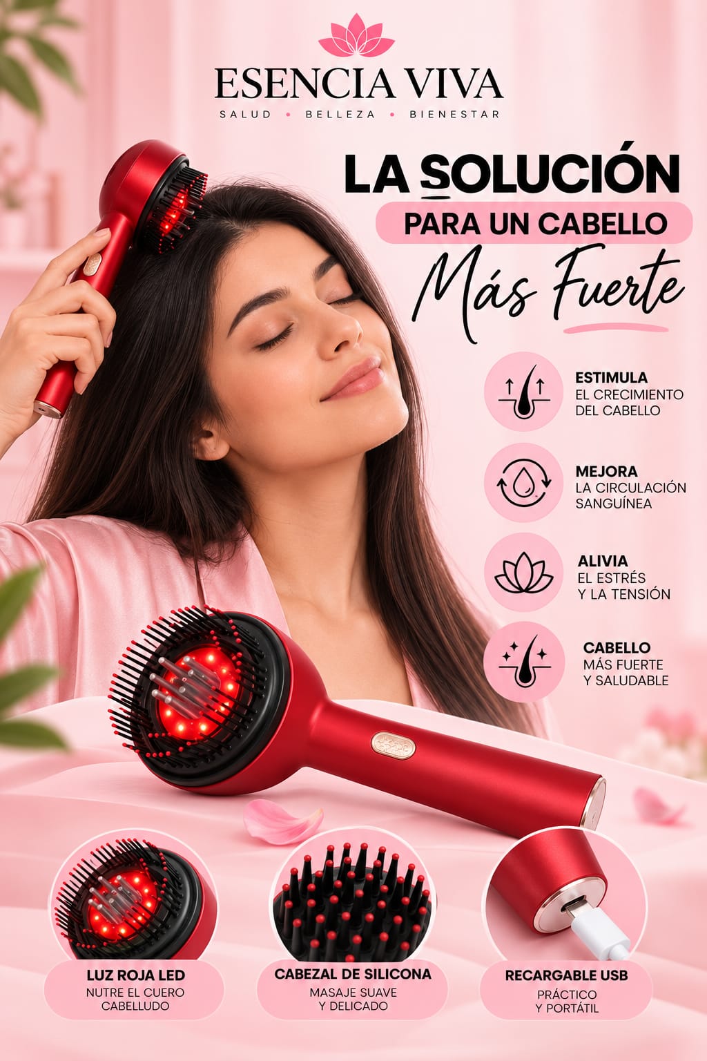 Peine de Masaje Eléctrico para el Cuero Cabelludo – Luz Roja y Cuidado del Cabello