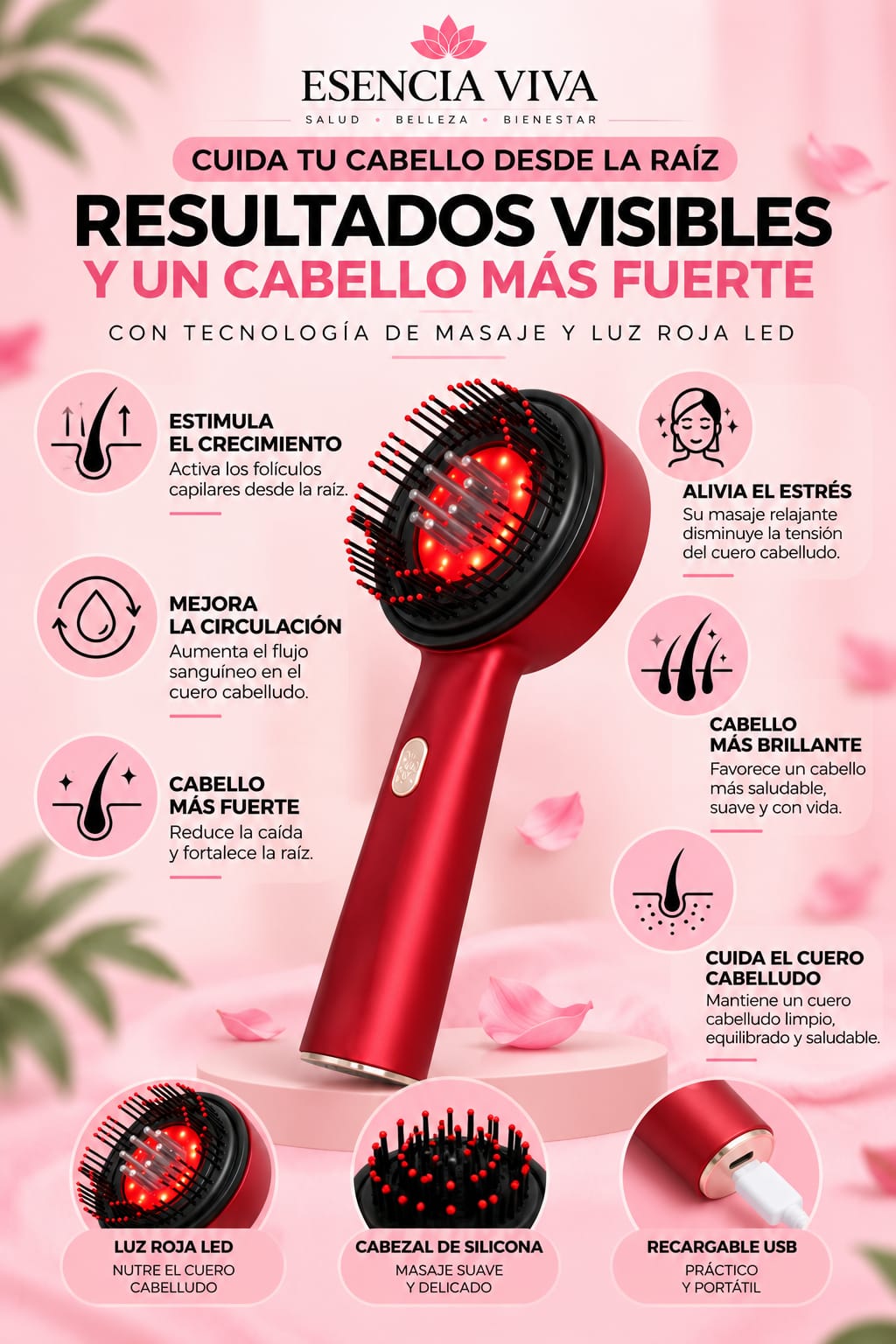 Peine de Masaje Eléctrico para el Cuero Cabelludo – Luz Roja y Cuidado del Cabello