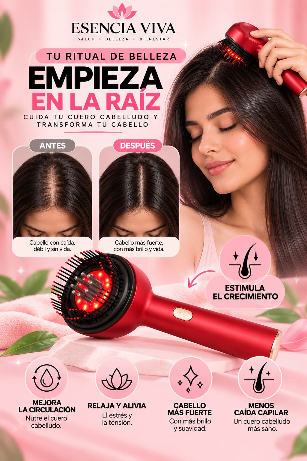 Peine de Masaje Eléctrico para el Cuero Cabelludo – Luz Roja y Cuidado del Cabello